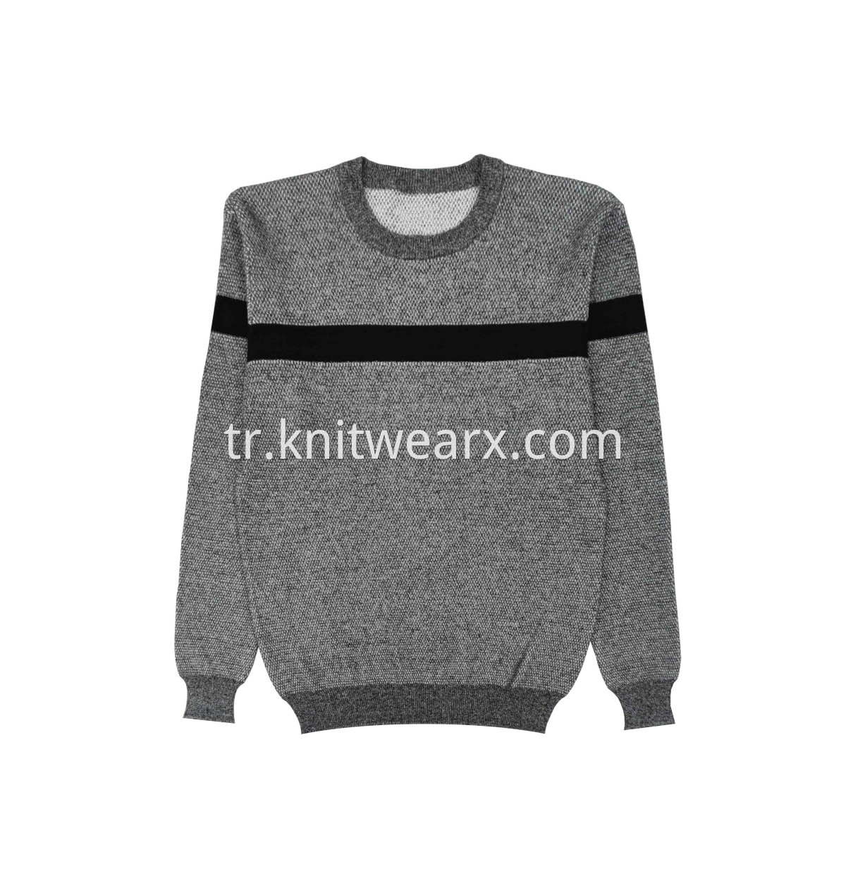 Men's Knitted Striped Heavyweight Intarsia Crewneck Pullover
